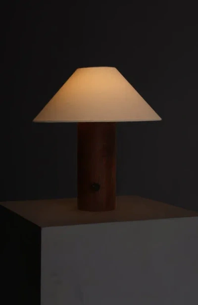 Brightech Okaley 13" Modern Led Walnut Wood Table Lamp With Cream Fabric Shade, Bulb Included In Brown