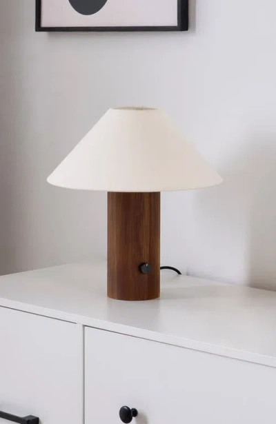 Brightech Okaley 13" Modern Led Walnut Wood Table Lamp With Cream Fabric Shade, Bulb Included In Brown