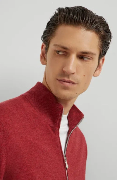Brunello Cucinelli Turtleneck Zipper Cashmere Cardigan In Red