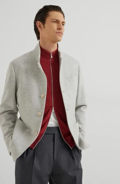 Brunello Cucinelli Turtleneck Zipper Cashmere Cardigan In Red