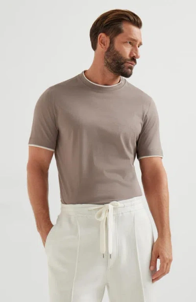 Brunello Cucinelli Double Layer T-shirt Multicolor In Brown