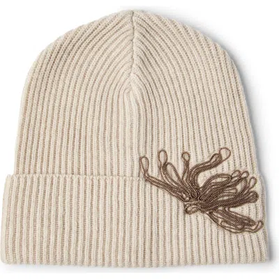 Brunello Cucinelli Ribbed Chain-embellished Beanie In Sand