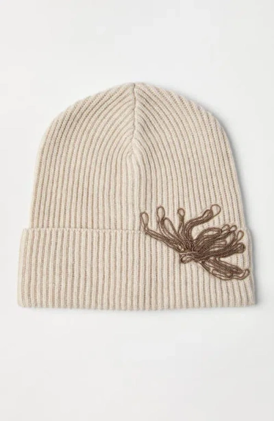Brunello Cucinelli Ribbed Chain-embellished Beanie In Sand