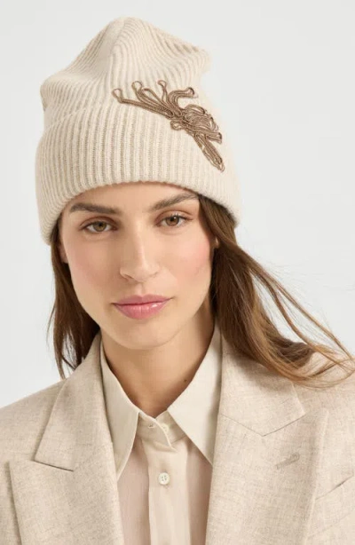 Brunello Cucinelli Ribbed Chain-embellished Beanie In Sand