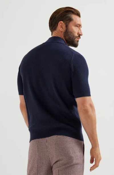 Brunello Cucinelli Ribbed-knit Cotton Polo Sweater In Blue