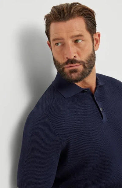 Brunello Cucinelli Ribbed-knit Cotton Polo Sweater In Blue