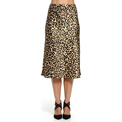 Modenaire Leopard Print Bias Cut Satin Midi Skirt In Animal Print