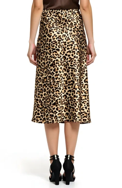 Modenaire Leopard Print Bias Cut Satin Midi Skirt In Animal Print