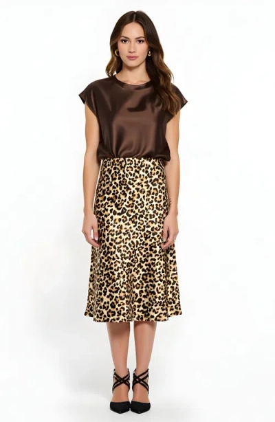 Modenaire Leopard Print Bias Cut Satin Midi Skirt In Animal Print
