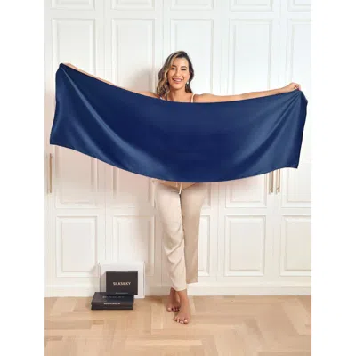 Silksilky Pure Silk Solid Color Rectangle Long Scarf/shawl 170x53cm/67 In Blue