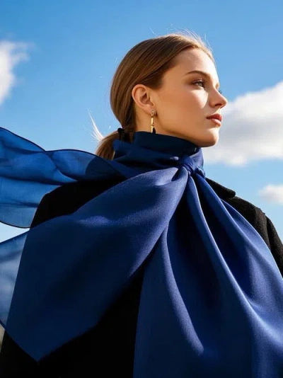 Silksilky Pure Silk Solid Color Rectangle Long Scarf/shawl 170x53cm/67 In Blue