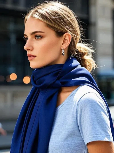 Silksilky Pure Silk Solid Color Rectangle Long Scarf/shawl 170x53cm/67 In Blue