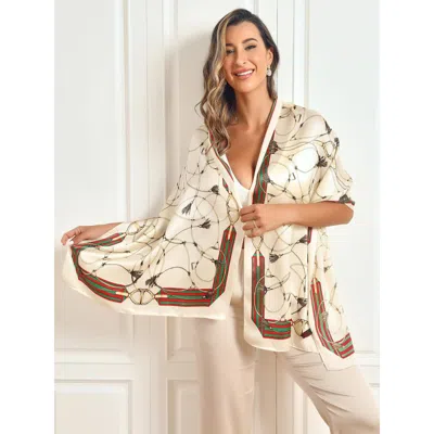 Silksilky 100% Mulberry Silk Printed Rectangular Long Shawl Scarf 170x53cm In Sand