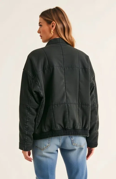 Modenaire Quilted Zip-up Jacket With Stand Collar And Square Stitch In Black