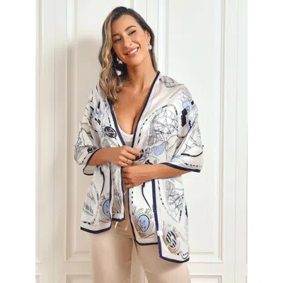 Silksilky 100% Mulberry Silk Printed Rectangular Long Shawl Scarf 170x53cm In Blue