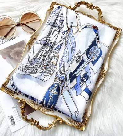 Silksilky 100% Mulberry Silk Printed Rectangular Long Shawl Scarf 170x53cm In Blue