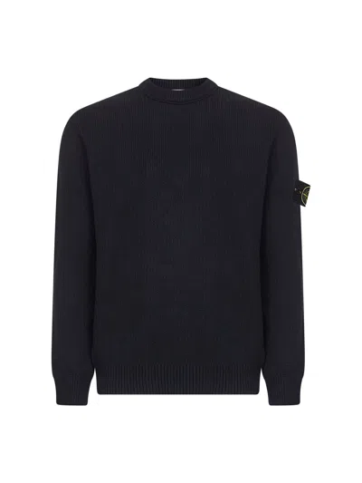 Stone Island Blue Winter Cotton Crewneck Sweater In Black