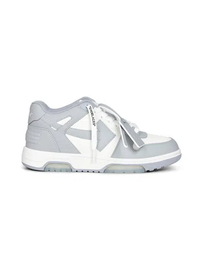 Off-white Low Top Sneakers With Perforated Toe And Rubber Sole In Gray