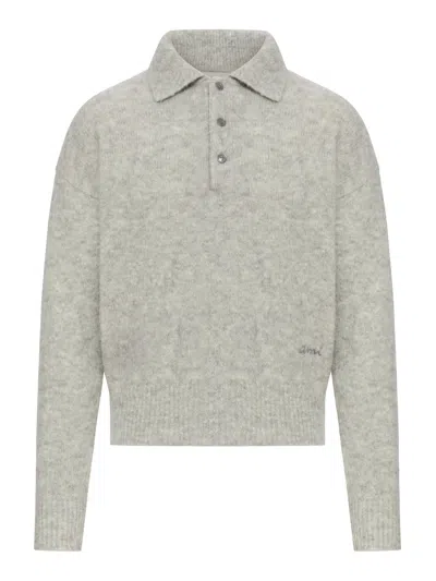 Ami Alexandre Mattiussi Light Grey Knit Sweater With Polo Collar And Three-button Placket In Gray