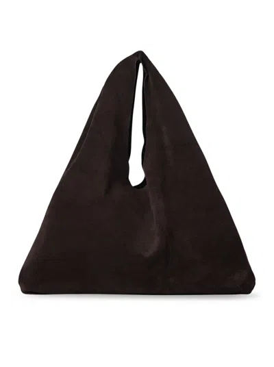 The Row Small Bindle Top-handle Bag In Plush Suede In Brown