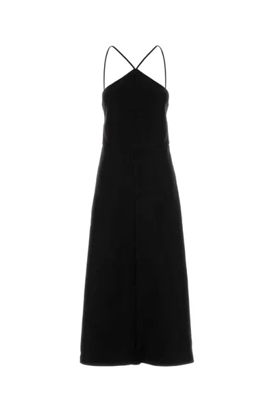 Jil Sander Fitted Bodice Silk Blend Dress In Black