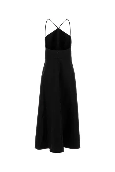 Jil Sander Fitted Bodice Silk Blend Dress In Black