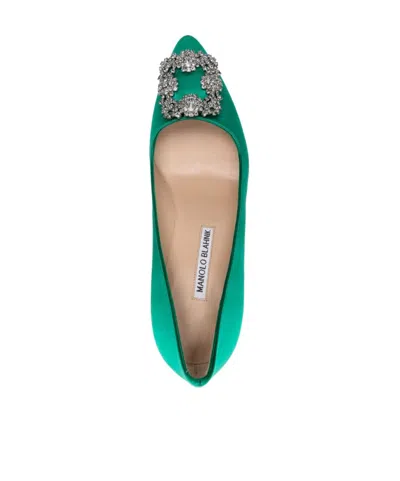 Manolo Blahnik Hangisi 70 Satin Pumps With Clc Crystal Buckle In Green