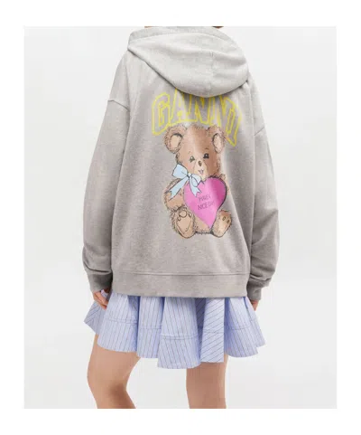 Ganni Womens Isoli Teddy Oversized Zip Hoodie In Gray