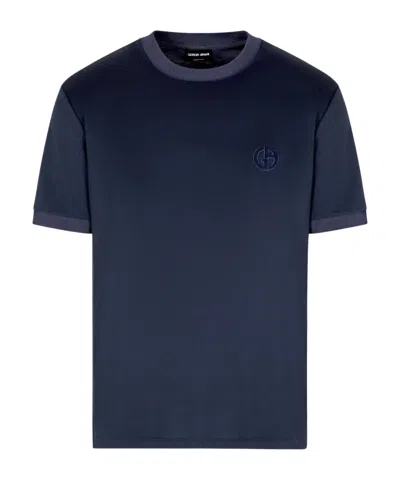 Giorgio Armani Logo-embroidered T-shirt In Blue