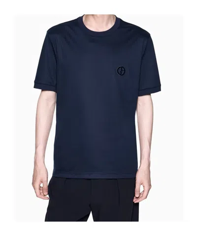 Giorgio Armani Logo-embroidered T-shirt In Blue