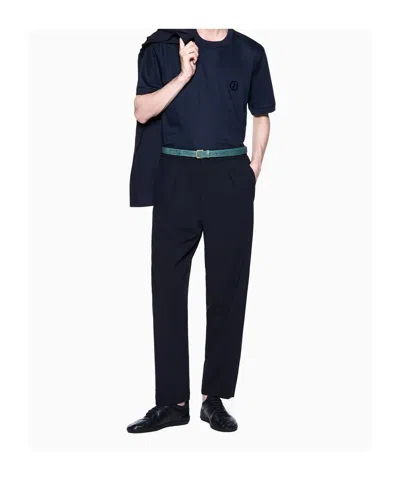 Giorgio Armani Logo-embroidered T-shirt In Blue