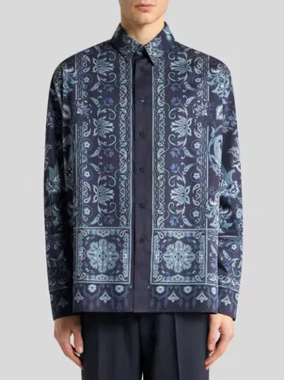 Etro Printed Cotton Shirt In Blue
