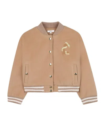 Chloé Peach-pink Wool Blend Bomber Jacket In Brown