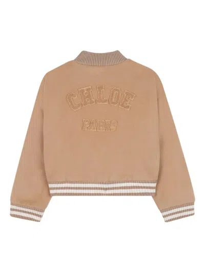 Chloé Peach-pink Wool Blend Bomber Jacket In Brown