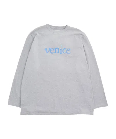 Erl Long Sleeve Graphic Print Crew Neck Top In Gray