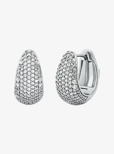 Michael Kors Precious Metal-plated Brass Pavé Teardrop Huggie Earrings In Silver