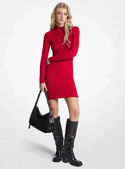 Michael Kors Ribbed Stretch Wool Mock Neck Dress In Red