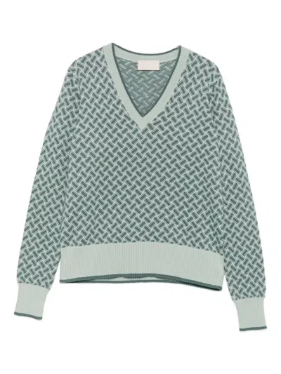 Drumohr Long Sleeve V-neck Sweater In Blue