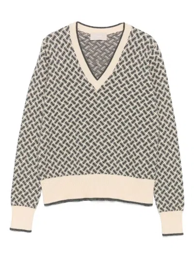 Drumohr Long Sleeve V-neck Sweater In Brown