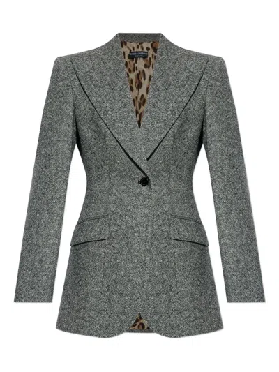 Dolce & Gabbana Tweed Jacket With Flap Pockets And Peak Lapels In Gray