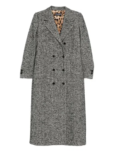 Dolce & Gabbana Double-breasted Coat With Herringbone Pattern Dolce E Gabbana In Gray
