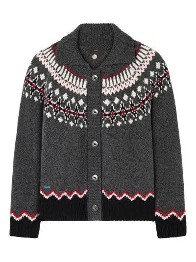 Alanui Grey Fair Isle Patterned Cardigan In Gray