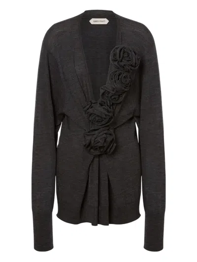 Alberta Ferretti Sweater In Merino Wool With Floral Embroidery In Gray