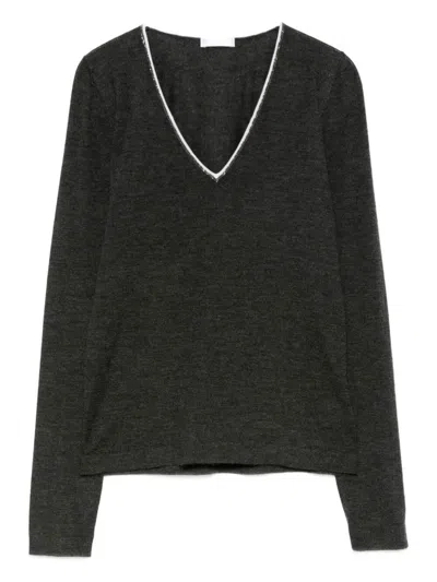 Brunello Cucinelli Cashmere And Silk V-necked Sweater In Gray
