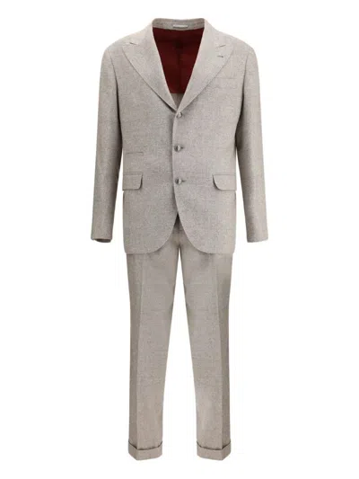 Brunello Cucinelli Peaked-lapel Check Suit In Brown