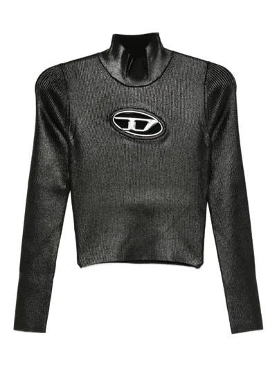 Diesel Ribbed-knit Turtleneck With Shiny Effect In Black