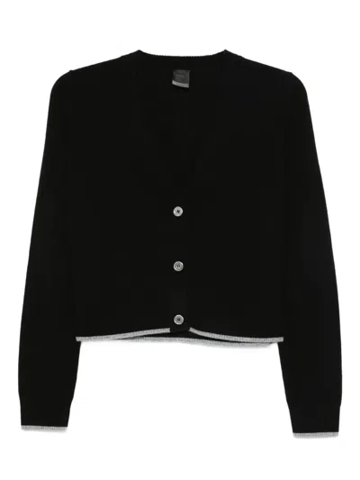 Pinko Cropped Button-down Sweater With Deep V-neckline In Black