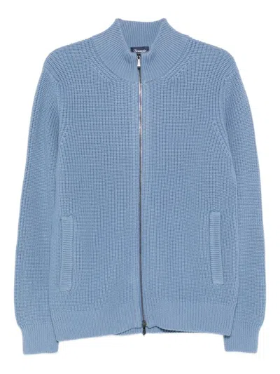 Drumohr Cardigan With Pockets And Zip In Blue