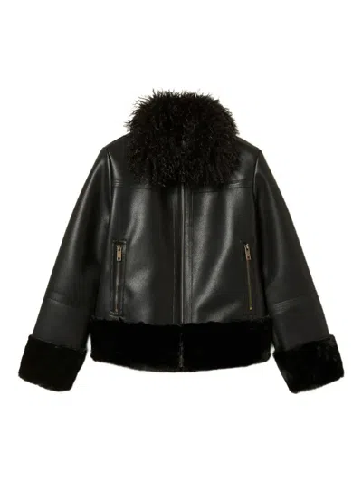 Twinset Blouson Effet Cuir Avec Fausse Fourrure In Black