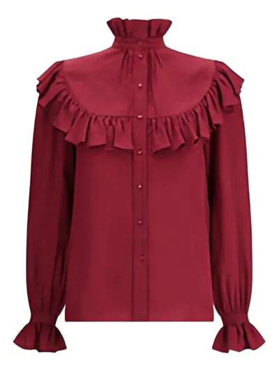 Saint Laurent Silk Blouse With Ruffles In Red